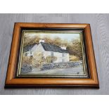 A BEAUTIFUL ABSTRACT OIL PAINTING OF A COTTAGE SCENE SIGNED PRF