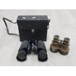 A PAIR OF 16X50 REVUE BINOCULARS IN ORIGINAL CASE TOGETHER WITH A PAIR OF ANTIQUE OPERA GLASSES