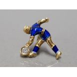 18CT YELLOW GOLD AND DIAMOND HAND MADE CHELSEA FOOTBALLER TIE PIN UNIQUELY HAND ENAMELLED WITH