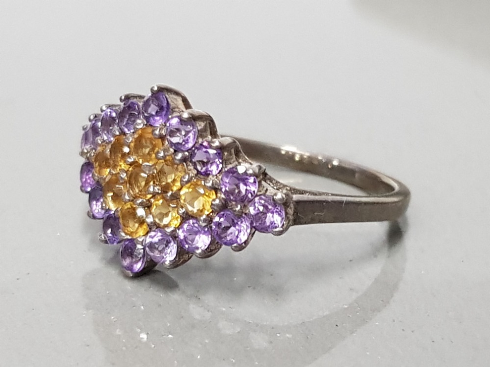 925 STERLING SILVER AMETHYST AND CITRINE 16 X 9 RING SIZE P GROSS WEIGHT 5.6G - Image 3 of 4