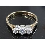 9CT YELLOW GOLD THREE STONE DIAMOND RING SIZE K 1.8G