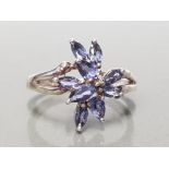 925 STERLING SILVER 9 STONE TANZANITE CLUSTER RING SIZE R1/2 GROSS WEIGHT 3.7G