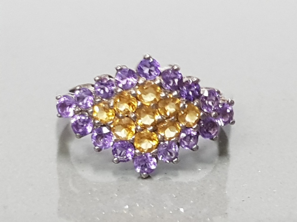 925 STERLING SILVER AMETHYST AND CITRINE 16 X 9 RING SIZE P GROSS WEIGHT 5.6G