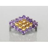 925 STERLING SILVER AMETHYST AND CITRINE 16 X 9 RING SIZE P GROSS WEIGHT 5.6G