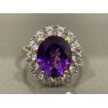 9CT GOLD SYTHETIC AMETHYST AND CZ CLUSTER RING SIZE Q 5G