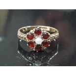 9CT YELLOW GOLD GARNET AND OPAL CLUSTER RING SIZE K GROSS WEIGHT 2.2G