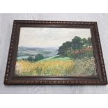 FRAMES OIL PAINTING ON BOARD TITLED THE WEALD FROM BAYLEYS HILL SIGNED LILIAN PLUMBE 1934