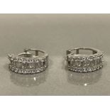 9CT WHITE GOLD CZ SET CUFF EARRINGS SET WITH CLUSTER OF BAGUETTE AND ROUND CUTS 3.4G