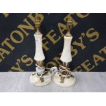 A PAIR OF FRENCH EMPIRE STYLE MARBLE AND BRASS TABLE LAMPS