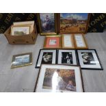 A BOX OF MISCELLANEOUS FRAMED ITEMS MAINLY PRINTS