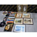 MIXED LOT OF FRAMED PICTURES AND RECORDS INCLUDING JOHNNY CASH AND NEIL DIAMOND WITH TAPE CASSETTES