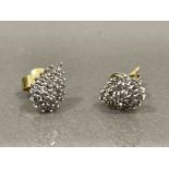 9CT GOLD DIAMOND CLUSTER PEAR SHAPE EARRINGS WITH BUTTERFLY BACKS 1.1G