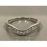 18CT WHITE GOLD DIAMOND SET HALF ETERNITY WISHBONE RING SIZE O 2.2G