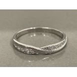 18CT WHITE GOLD DIAMOND SET HALF ETERNITY RING DOUBLE BAND TWIST SIZE P 2.1G