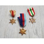 MEDALS 1939-45 AFRICA STAR AND 1939-45 ITALY STAR AND THE STAR 1939-45 ALL GENUINE FULL SIZED MEDALS