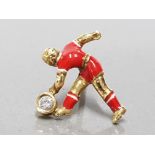 18CT YELLOW GOLD AND DIAMOND HAND MADE LIVERPOOL FOOTBALLER TIE PIN UNIQUELY HAND ENAMELLED WITH