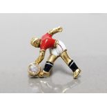 18CT YELLOW GOLD AND DIAMOND HAND MADE MANCHESTER UNITED FOOTBALLER TIE PIN UNIQUELY HAND