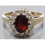 9CT YELLOW GOLD GARNET CLUSTER RING SET WITH CZ STONES 2.0 G GROSS SIZE K