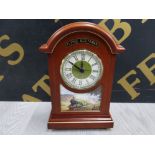 FLYING SCOTSMAN MANTEL CLOCK WITH DECORATIVE PICTURE OF TRAIN 4472 AS NEW