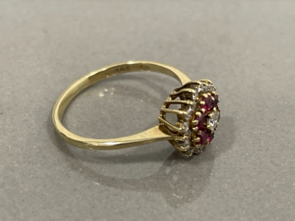 9CT GOLD RUBY AND DIAMOND CLUSTER RING SIZE J 1.6G - Image 2 of 2