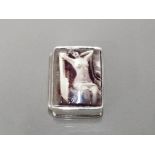 STERLING SILVER AND ENAMEL PILL BOX WITH NUDE PICTORIAL IMAGE GROSS 20.3G