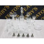 A LARGE QUANTITY OF CRYSTAL INCLUDES DRINKING GLASSES BOHEMIAN DECANTER WITH STOPPER