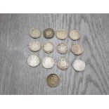 13 PRE 1945 SILVER INDIA 1/4 RUPEE COINS