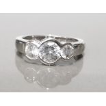 SILVER 3 STONE CZ RING SIZE N GROSS 4.1G