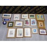 COLLECTION OF FRAMED PRINTS INCLUDES SOME LOCAL INTEREST, FLOWERS AND OUTDOOR SCENES ETC