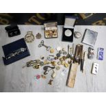 MIXED ITEMS INCLUDING CUFFLINKS, BUTTONS, MEDALS, CIGARETTE BOX, LIGHTERS AND GIORGIO ARMANI