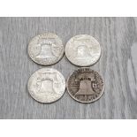 4 USA SILVER LIBERTY BELL HALF DOLLARS ALL DIFFERENT DATES COMPRISING 1952 1957 1960 AND 1963