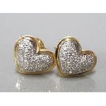 18CT YELLOW GOLD LADIES DIAMOND HEART SHAPED STUDS COMPRISING OF DIAMONDS SET IN THE CENTRE IN
