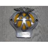 VINTAGE AA CAR BADGE 3B65269