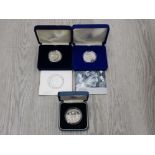 3 ROYAL MINT UK SILVE PROOF £5 COINS 1990 2003 AND 2006 ALL IN ORIGINAL CASES WITH CERTIFICATES