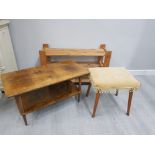 1960S DRESSING TABLE STOOL TOGETHER WITH 1950S RUSTIC PINE COFFEE TABLE AND A PINE SHELF SHOE TIDY