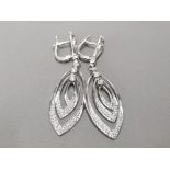 9CT WHITE GOLD LADIES ORNATE DIAMOND DROP EARRINGS FEATURING 3 MARQUE SHAPED DROPS SET WITH WITH