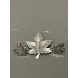 BOND BOYD SILVER MAPLE LEAF BROOCH TOGETHER WITH MATCHING SILVER EARRINGS WITH SCREW POST KEEPERS