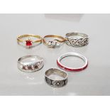 6 VERY DECORATIVE SILVER RINGS 4 WITH STONES AND ONE IN THE CELTIC MANNER