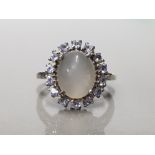 SILVER MOONSTONE AND TANZANITE CLUSTER RING SIZE N1/2 GROSS 4.3G