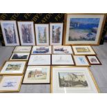 18 FRAMED PAINTINGS AND PRINTS INCLUDES A WATERCOLOUR TITLED POST OFFICE HOLY ISLAND SIGNED AND