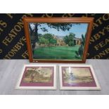 FRAMED OIL PAINTING ON CANVAS OF DURHAM SCHOOL BY CHRIS LOVE 1983 AND 2 FRAMED PRINTS OF COUNTRY