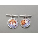 A PAIR OF SILVER AND ENAMEL DEPICTING DOG CUFFLINKS 10.9G