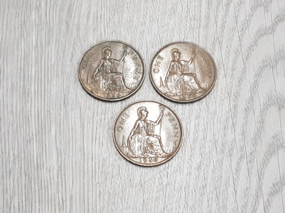 3 1950S ONE PENNY COINS