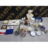 MISCELLANEOUS ITEMS TO INCLUDE ROY KIRKHAM CHARACTER JUG, AINSLEY COTTAGE GARDEN VASE, BOX OF 6