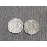 2 FRENCH SILVER 10 FRANC COINS 1965 AND 1967 BOTH IN EXCELLENT CONDITION