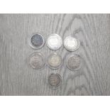 THE THREE DIFFERENT TYPES OF SILVER 6 PENCE COINS ISSUED IN 1887 AND 2 MORE VICTORIAN YOUNG HEAD
