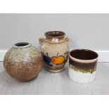 LARGE WEST GERMAN RUMTOPF VASE TOGETHER WITH A VASE AND PLANTER POSSIBLY GERMAN