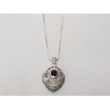 SILVER ONYX AND MARCASITE LOCKET ON CHAIN GROSS 13.2G