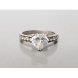 SILVER AND CZ HEART SHAPED RING SIZE O1/2 GROSS 2.9G