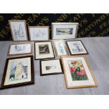 10 FRAMED PRINTS INCLUDES SKETCHES AND OUTDOOR SCENES MAINLY BY JH